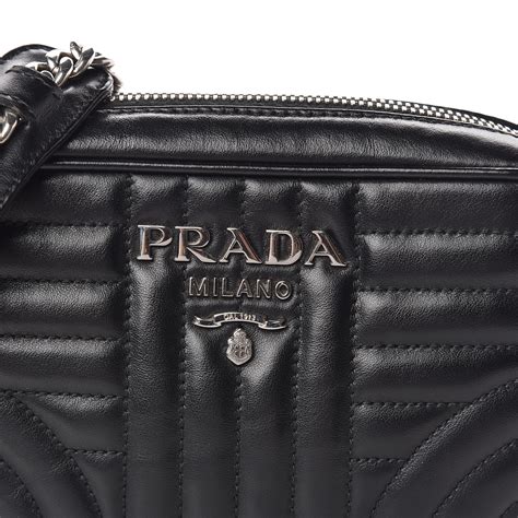 PRADA Soft Calfskin Diagramme Crossbody Bag Black